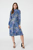 Blue | Ditsy Print High Neck Tea Dress