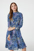 Blue | Ditsy Print High Neck Tea Dress