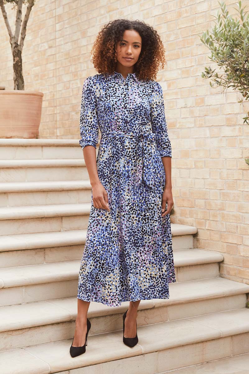 Blue | Printed 3/4 Sleeve Shirt Dress