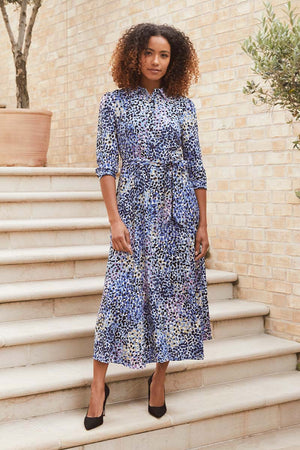 Blue | Printed 3/4 Sleeve Shirt Dress