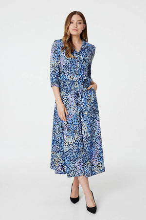 Blue | Printed 3/4 Sleeve Shirt Dress