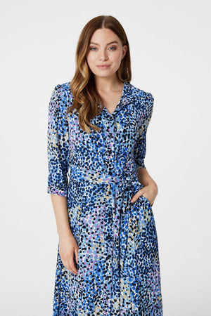 Blue | Printed 3/4 Sleeve Shirt Dress