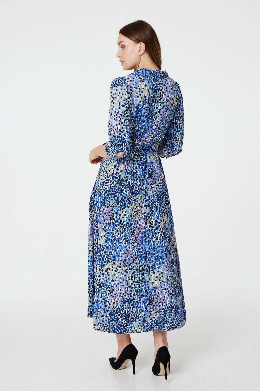 Blue | Printed 3/4 Sleeve Shirt Dress