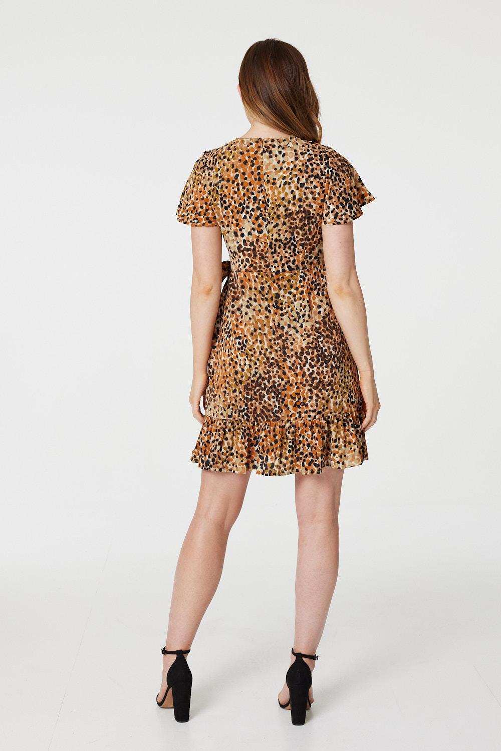 Brown | Animal Print Short Wrap Dress
