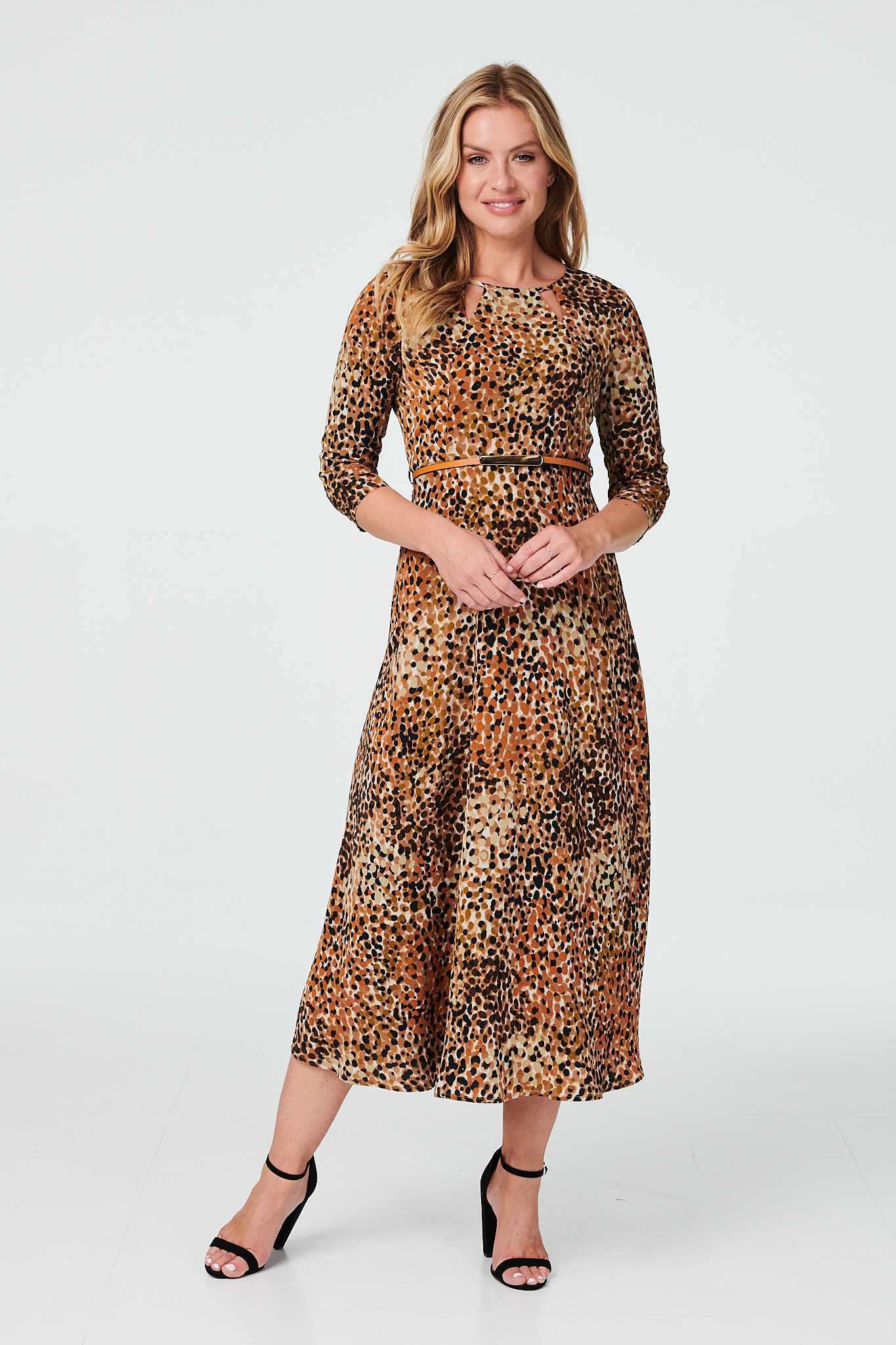 Brown | Printed Cut Out A-Line Maxi Dress