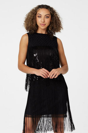 Black | Sequin Fringed Shift Dress