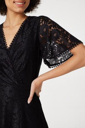 Black lace midi skater dress top