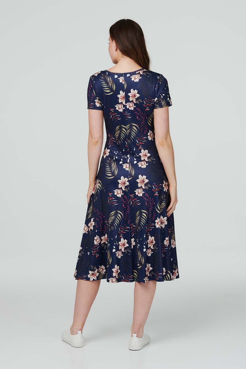 Navy | Floral Twist Front Midi Dress