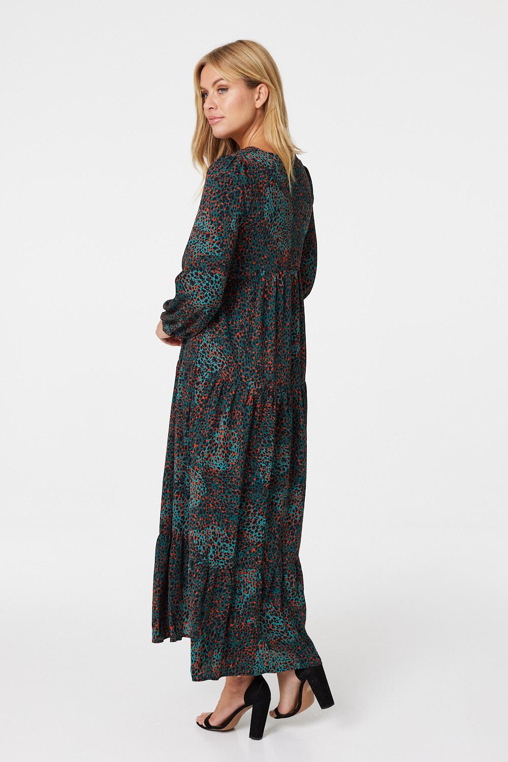 Green | Ditsy Print V-Neck Smock Dress