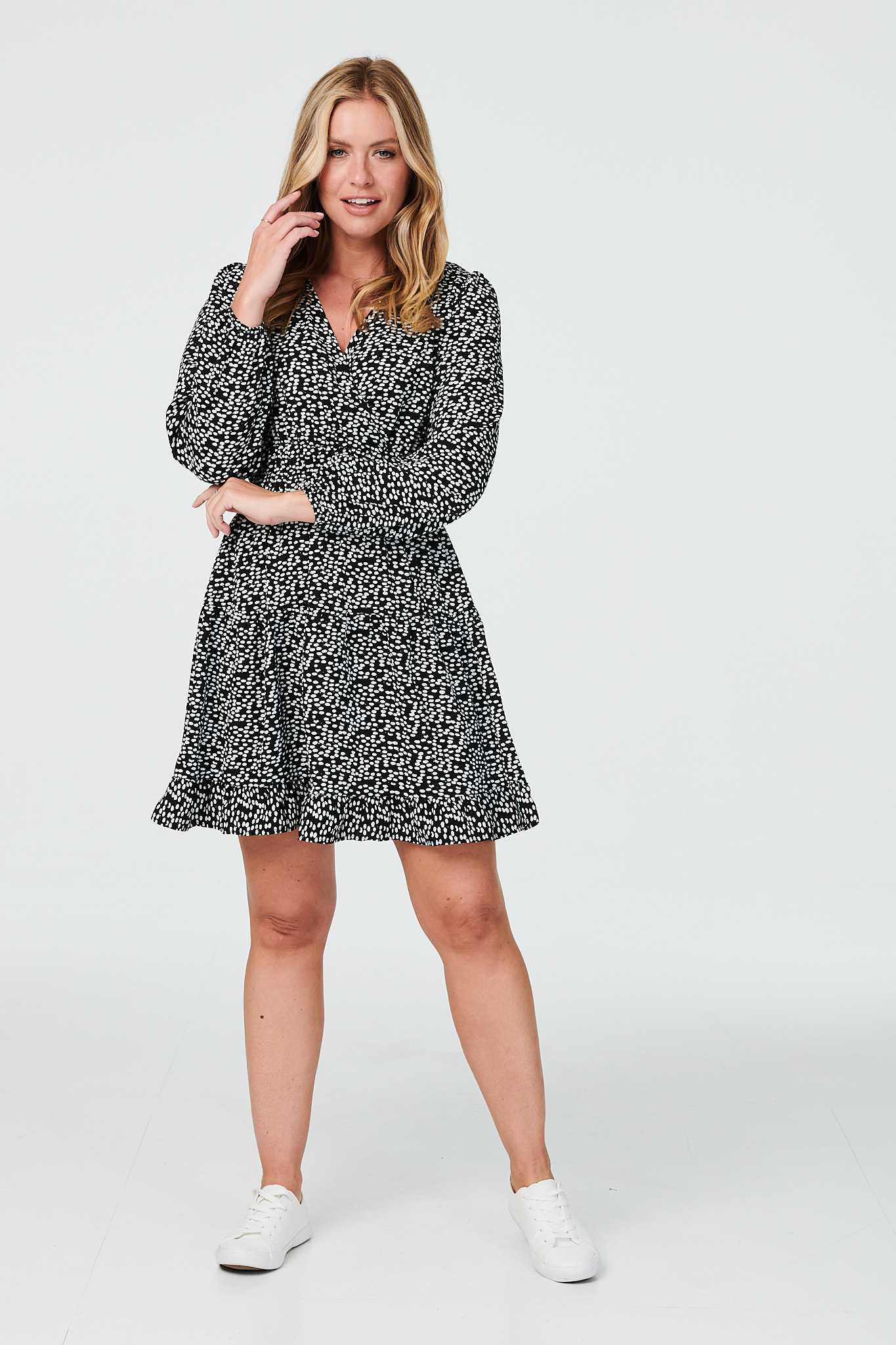 Black | Ditsy Print V-Neck Skater Dress