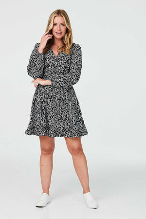 Black | Ditsy Print V-Neck Skater Dress