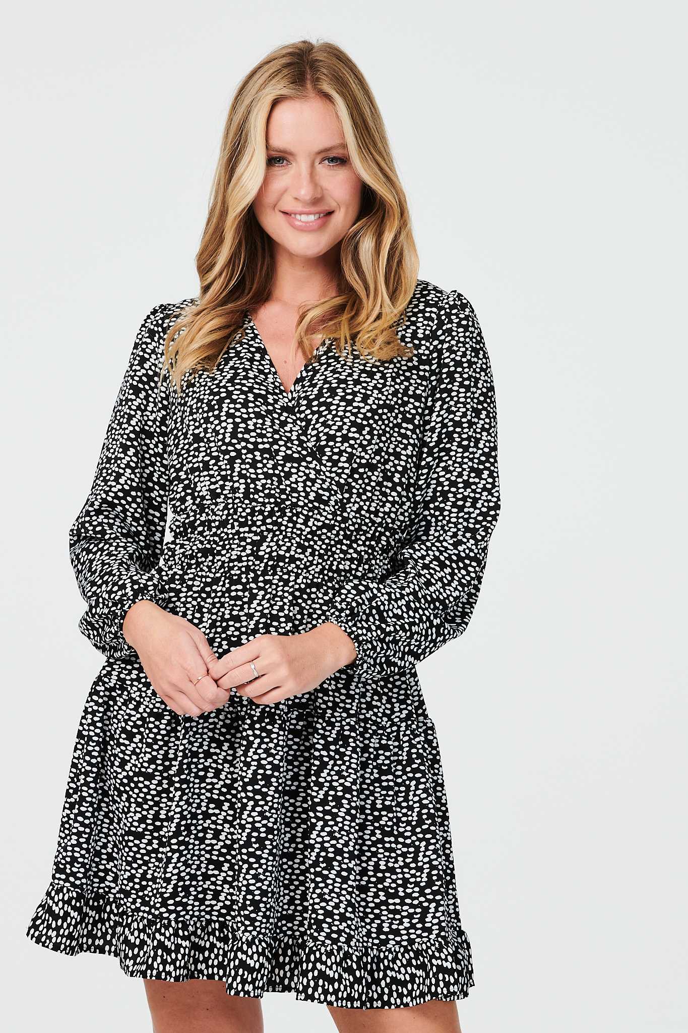 Black | Ditsy Print V-Neck Skater Dress