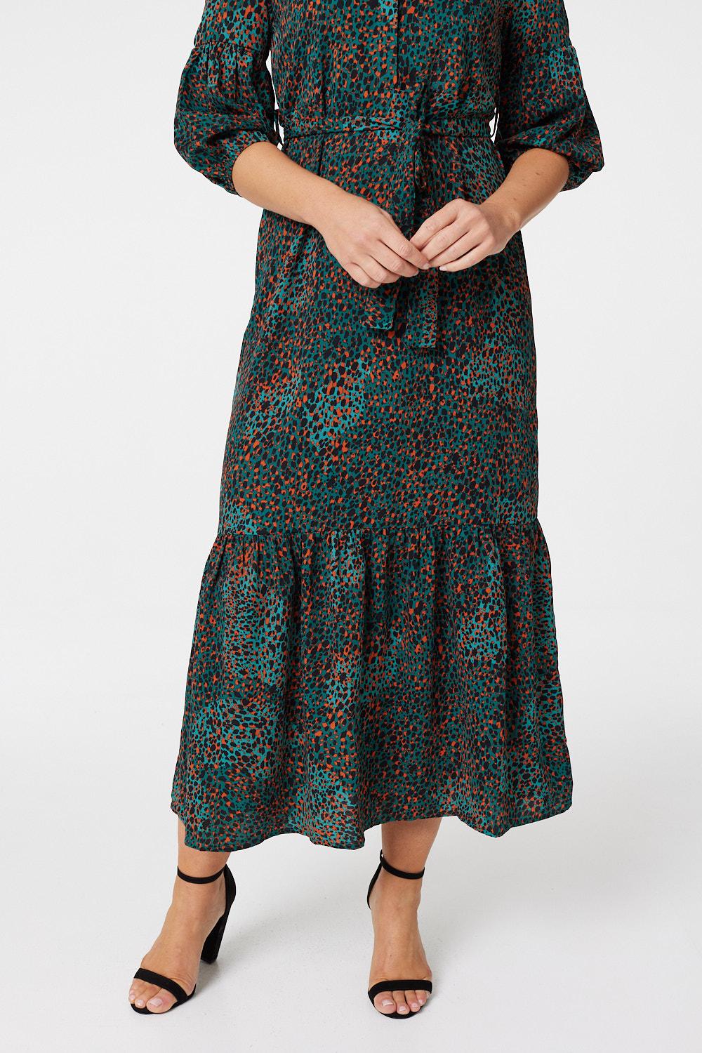 Green | Ditsy Print Tiered Shirt Dress