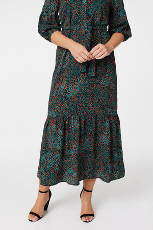 Green | Ditsy Print Tiered Shirt Dress