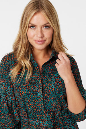 Green | Ditsy Print Tiered Shirt Dress