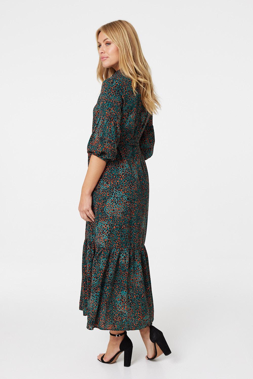 Green | Ditsy Print Tiered Shirt Dress