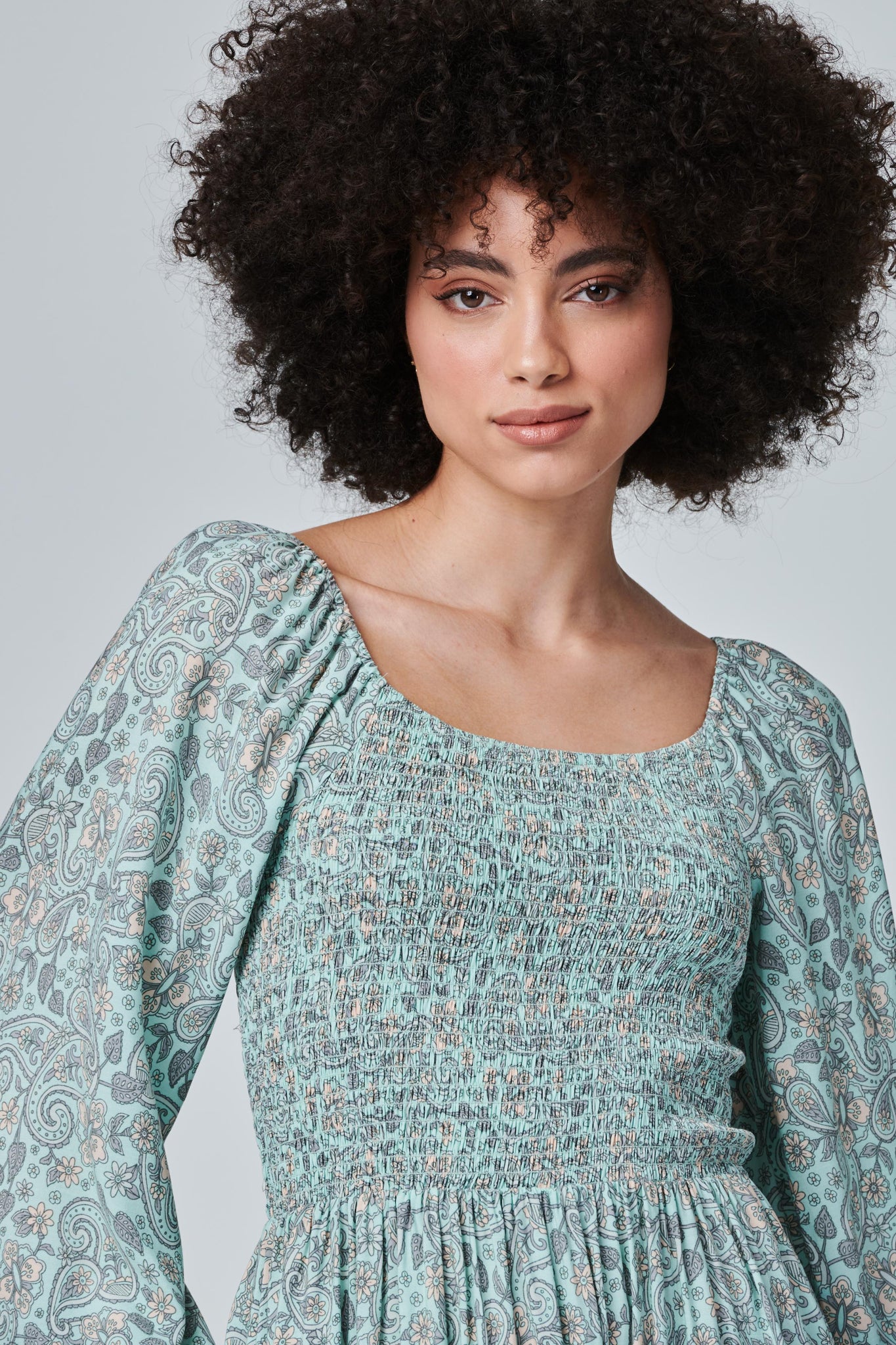 Sage | Paisley Smocked Maxi Dress