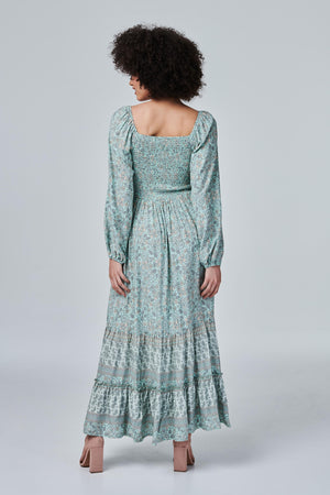 Sage | Paisley Smocked Maxi Dress