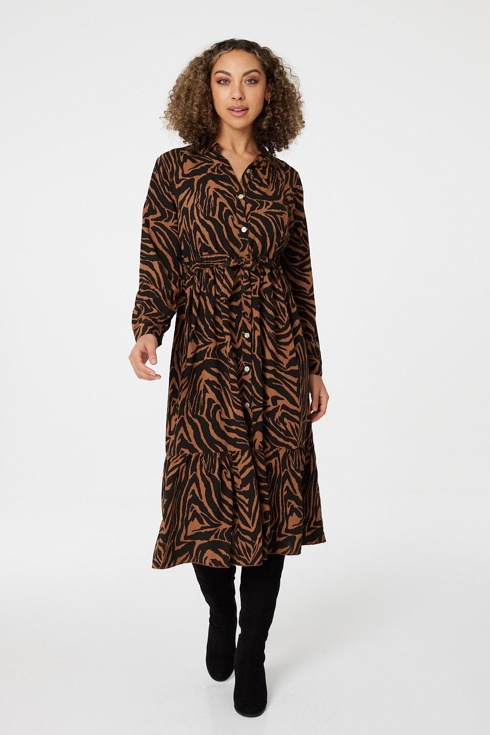 Orange | Zebra Print Shirt Dress