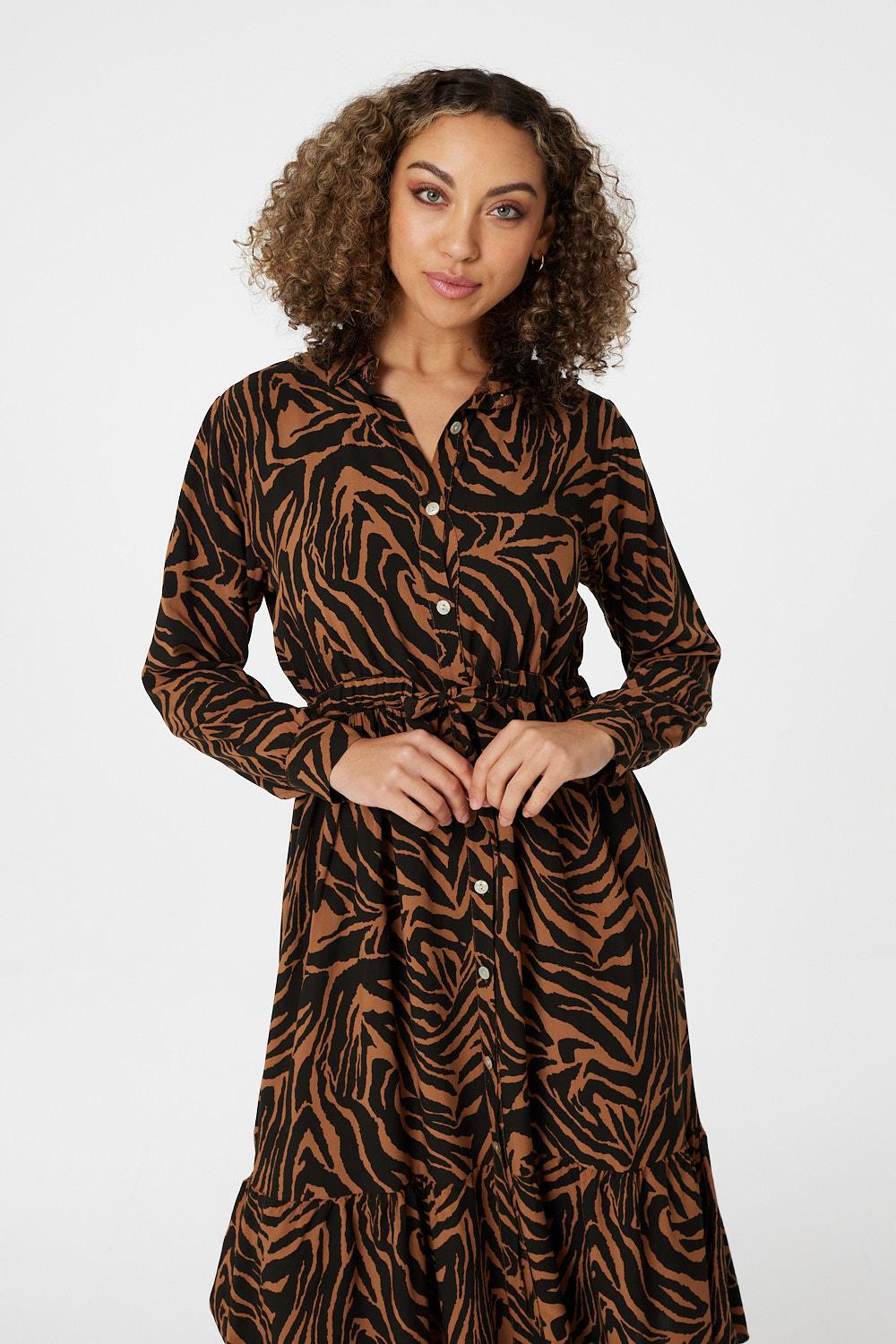 Orange | Zebra Print Shirt Dress