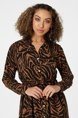 Orange | Zebra Print Shirt Dress