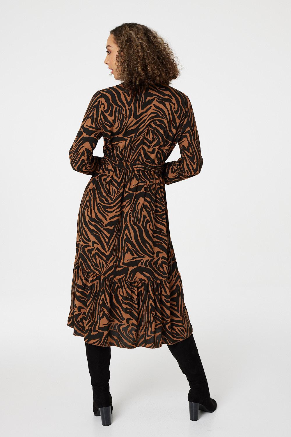 Orange | Zebra Print Shirt Dress