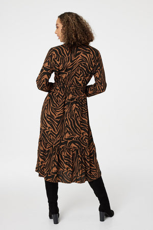 Orange | Zebra Print Shirt Dress