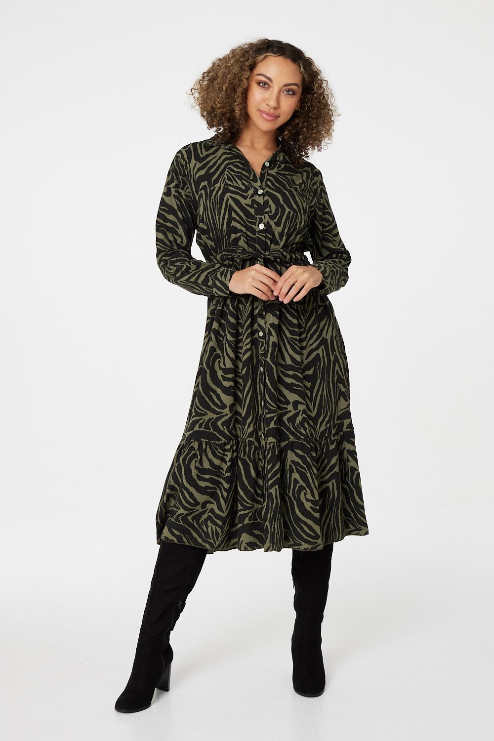 Khaki | Zebra Print Shirt Dress