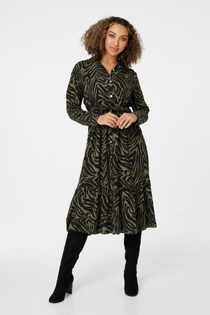 Khaki | Zebra Print Shirt Dress