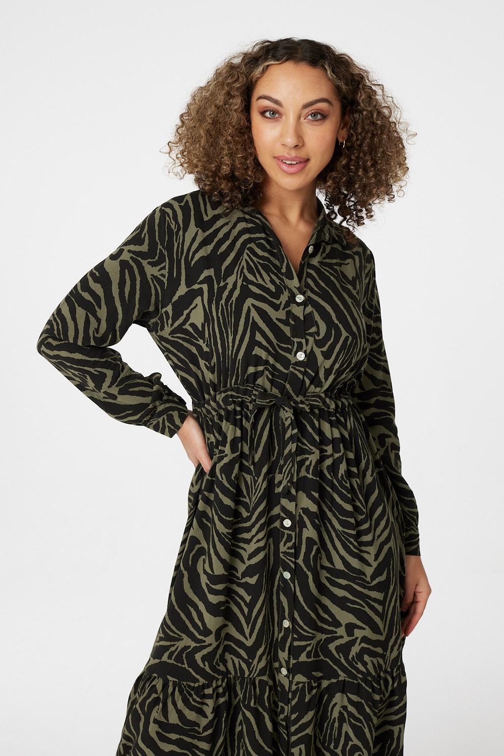 Khaki | Zebra Print Shirt Dress