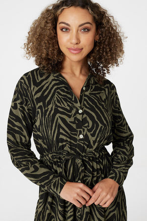 Khaki | Zebra Print Shirt Dress