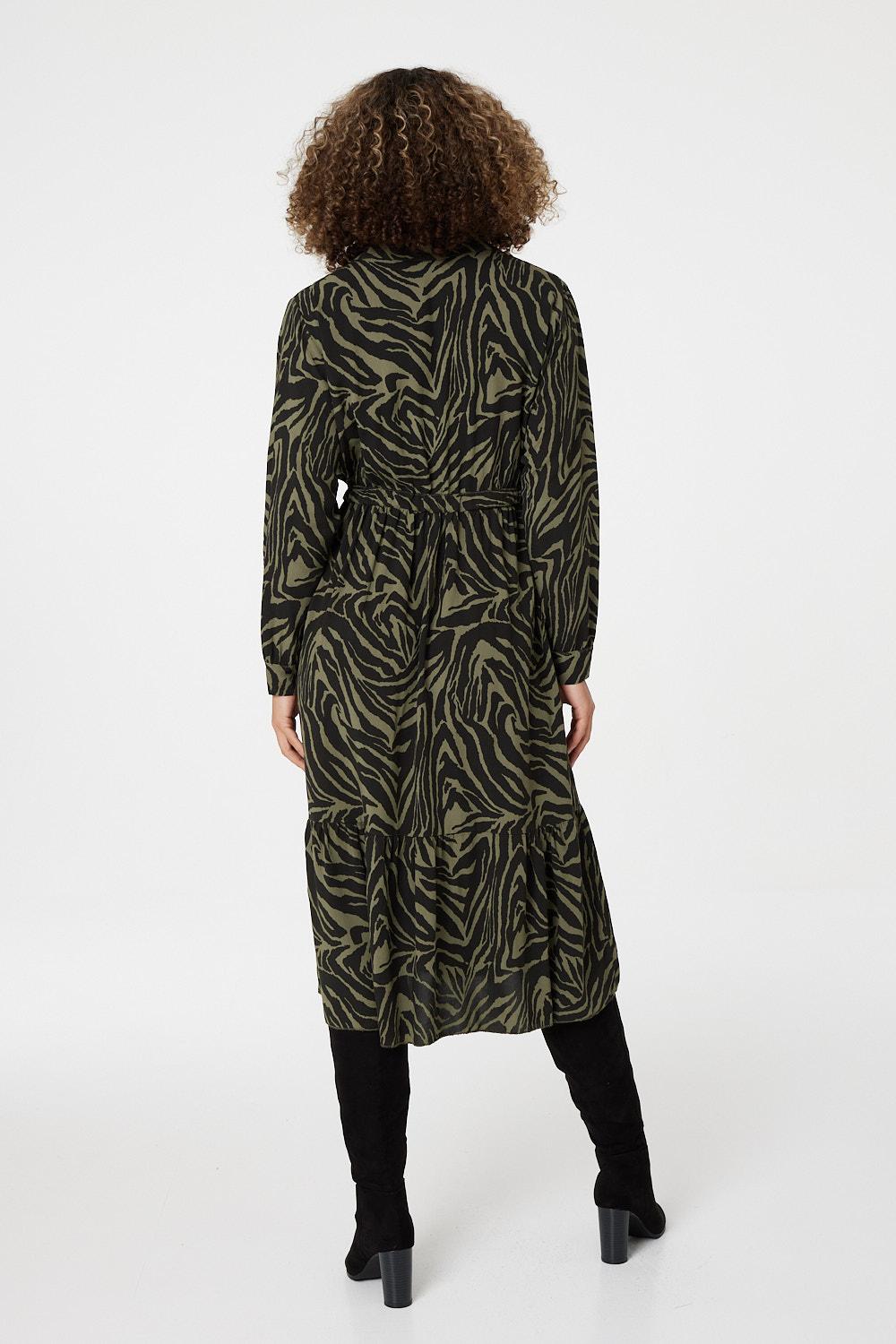 Khaki | Zebra Print Shirt Dress
