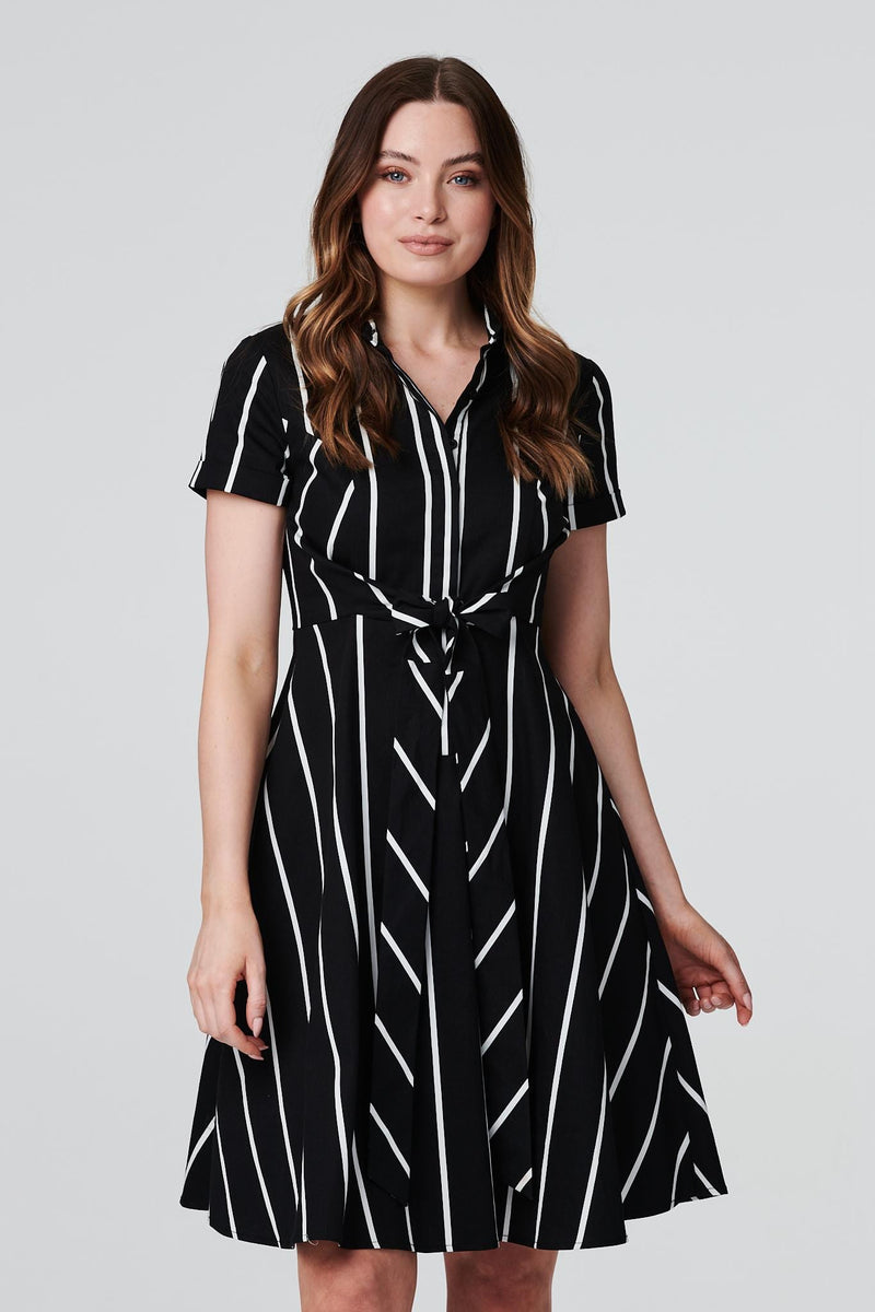 Striped Knot Front Shirt Dress Izabel London