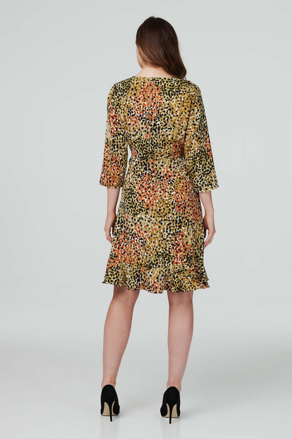 Orange | Printed Wrap Front Skater Dress