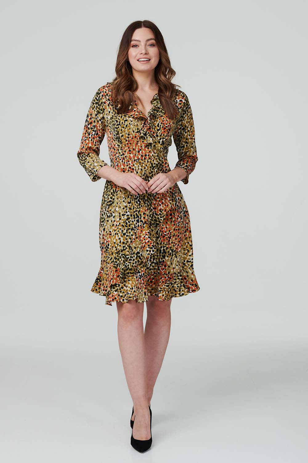 Orange | Printed Wrap Front Skater Dress