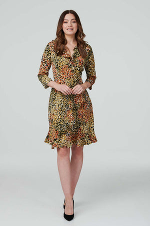 Orange | Printed Wrap Front Skater Dress