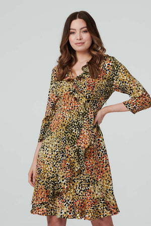 Orange | Printed Wrap Front Skater Dress