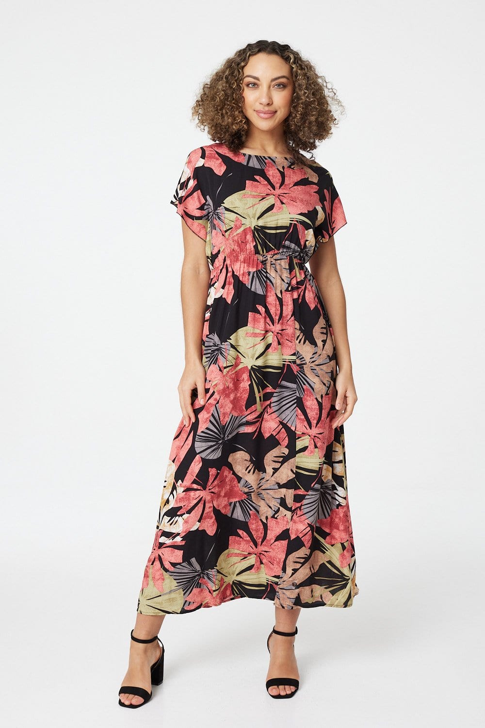 Red | Floral Round Neck Maxi Dress
