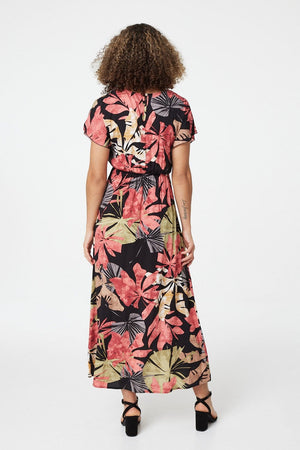Red | Floral Round Neck Maxi Dress
