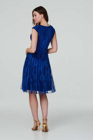 Blue | Floral Striped Fit & Flare Midi Dress