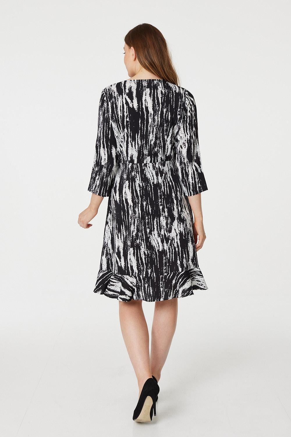 Black And White | Abstract Print Wrap Front Skater Dress