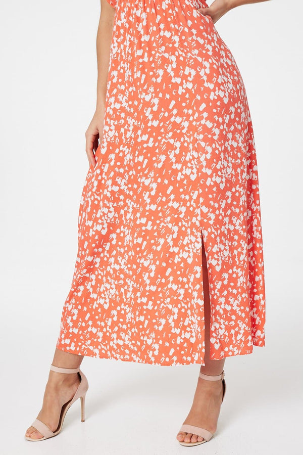 Coral | Printed Short Sleeve Midi Dress