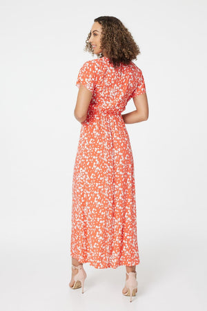 Coral | Printed Short Sleeve Midi Dress