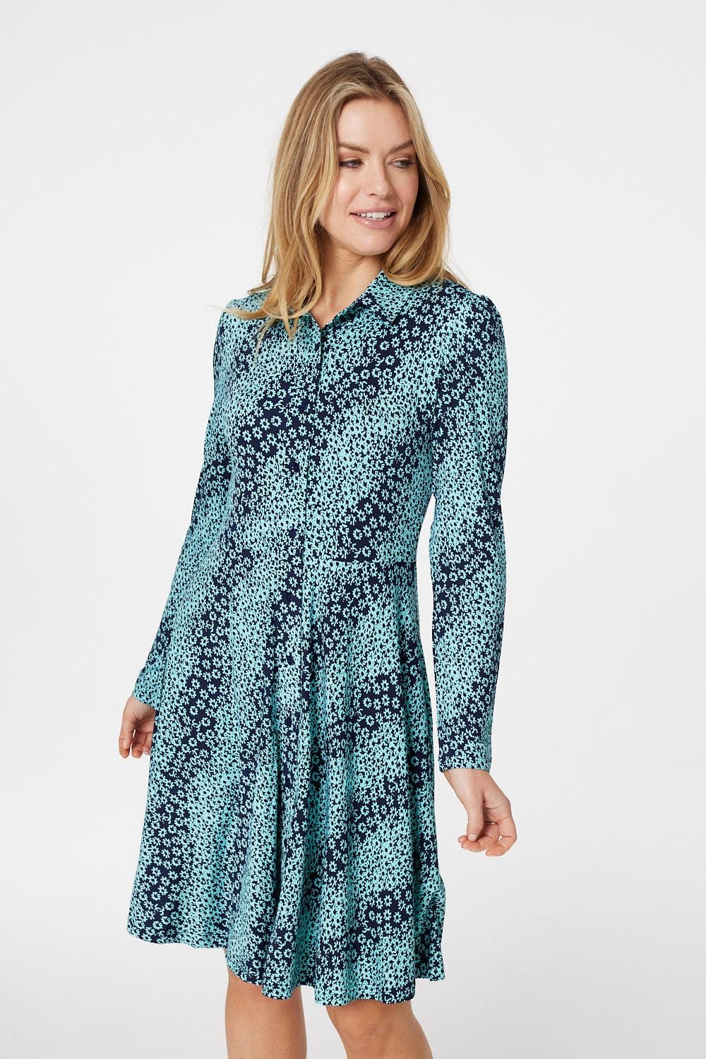 Teal | Ditsy Floral Shirt Dress