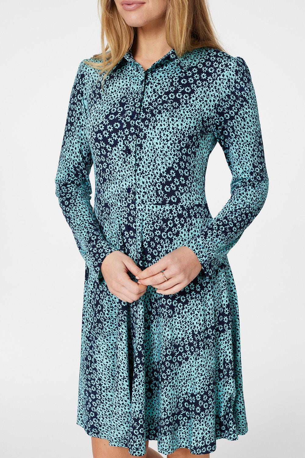Teal | Ditsy Floral Shirt Dress