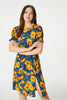 Blue | Floral Split Front Midi Tea Dress