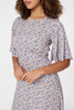 Blue | Floral Angel Sleeved Midi Dress