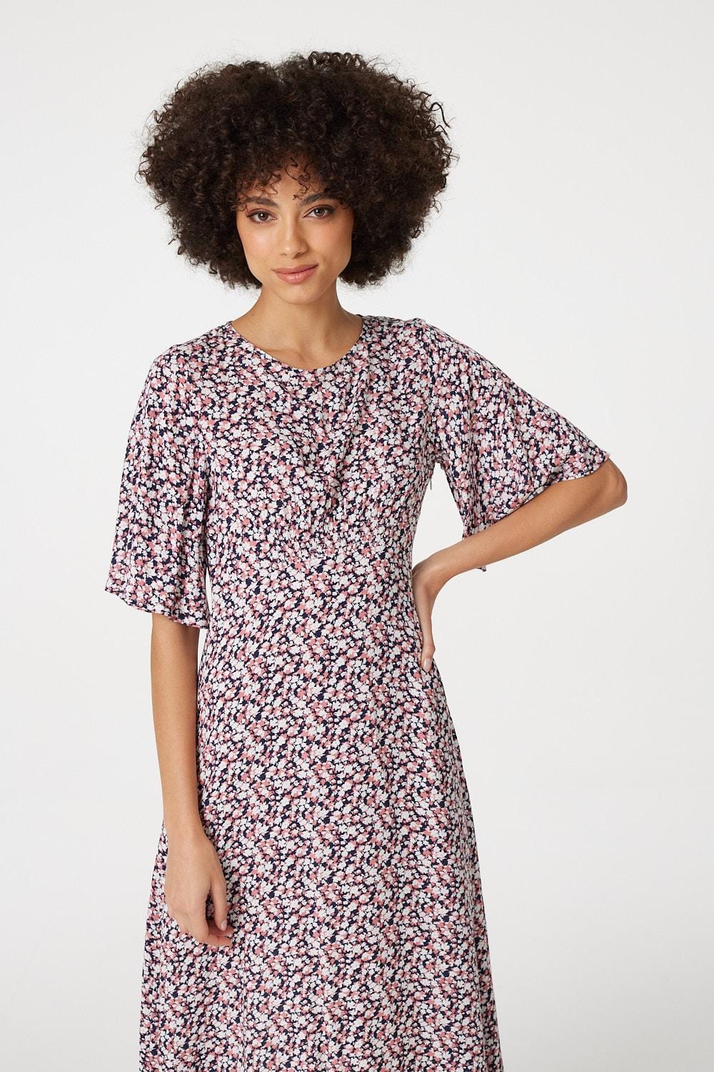 Pink | Floral Angel Sleeved Midi Dress