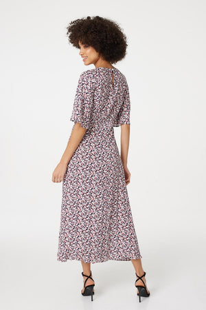 Pink | Floral Angel Sleeved Midi Dress