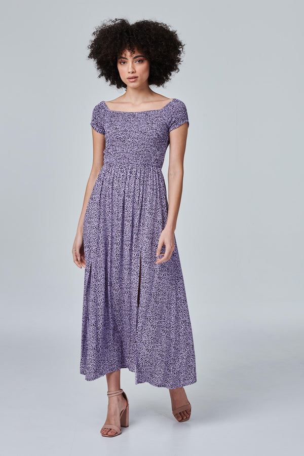 Purple | Ditsy Print Smocked Maxi Dress